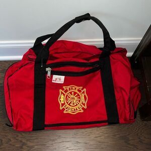 Red Cotton Duck Zipper Fire Fighter Fireman Marshall carry Duffle Carry Bag